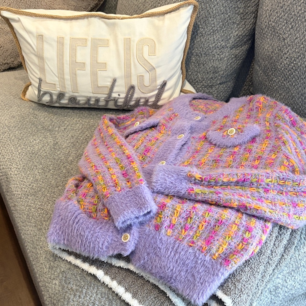 SHEIN Purple Multicolor Cardigan